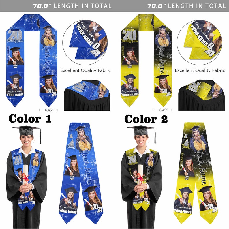 Custom Graduation Stole with photos, Your School Colors Personalized Stole,Personalized Text Grad Stole Sash,Gift for Graduate,Class of 2025