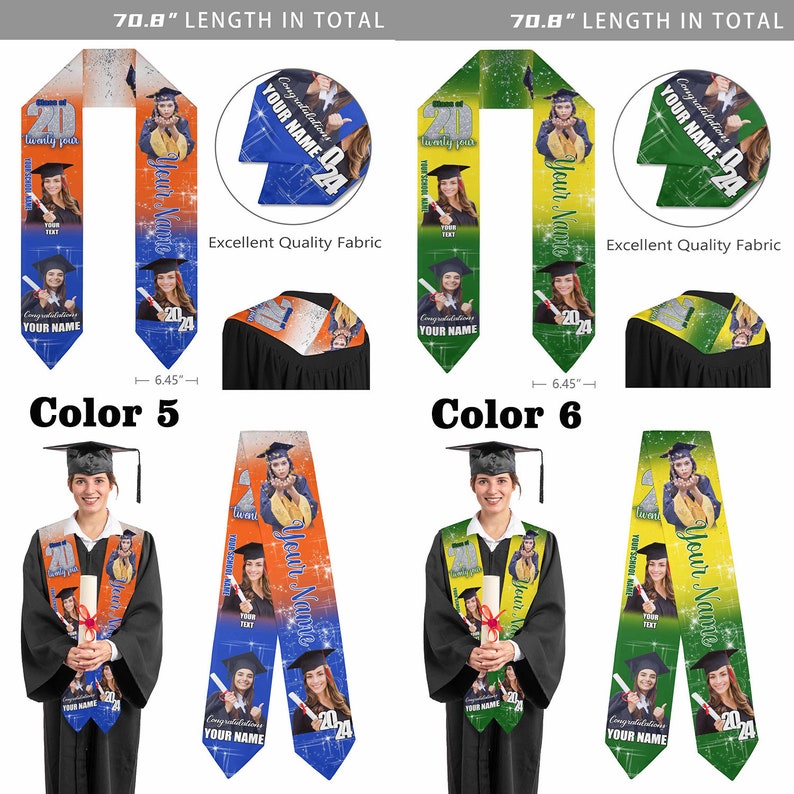 Custom Graduation Stole with photos, Your School Colors Personalized Stole,Personalized Text Grad Stole Sash,Gift for Graduate,Class of 2025