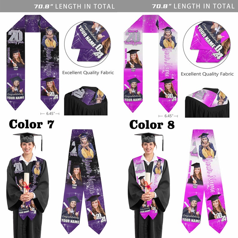 Custom Graduation Stole with photos, Your School Colors Personalized Stole,Personalized Text Grad Stole Sash,Gift for Graduate,Class of 2025