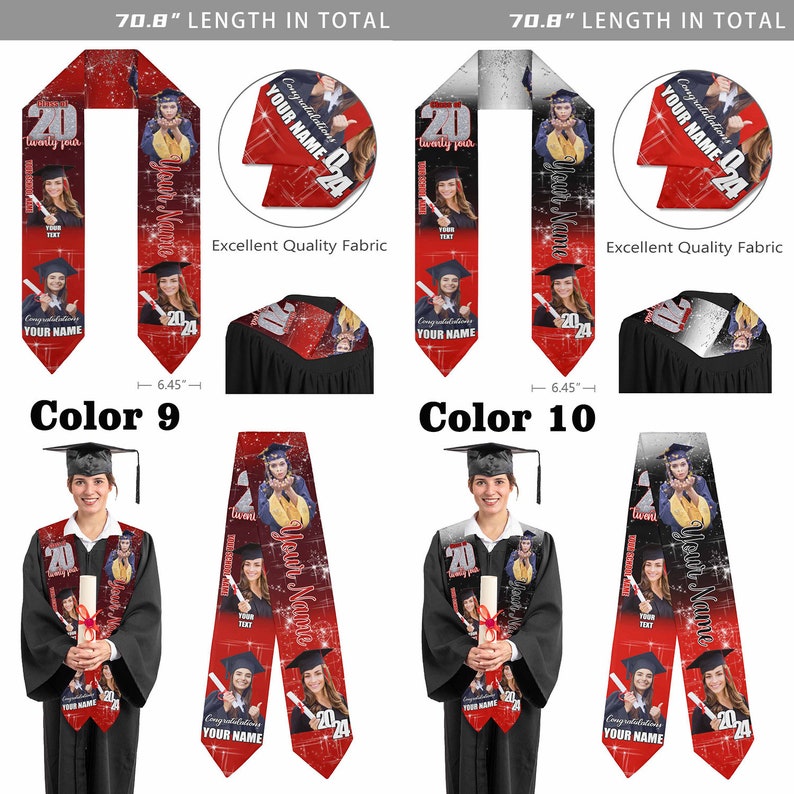 Custom Graduation Stole with photos, Your School Colors Personalized Stole,Personalized Text Grad Stole Sash,Gift for Graduate,Class of 2025