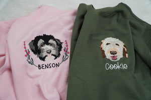 Custom Dog Portrait Embroidered Sweatshirt, Custom Pet Hoodie, Personalized Pet Face and Pet name Sweatshirt, Dog Lover Gift