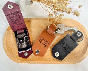 New Dad Father's Day Gift, Personalized Leather Photo Keychain, Ultrasound Baby Keychain, Can't Wait to Meet You From the Bump Gift New Dad