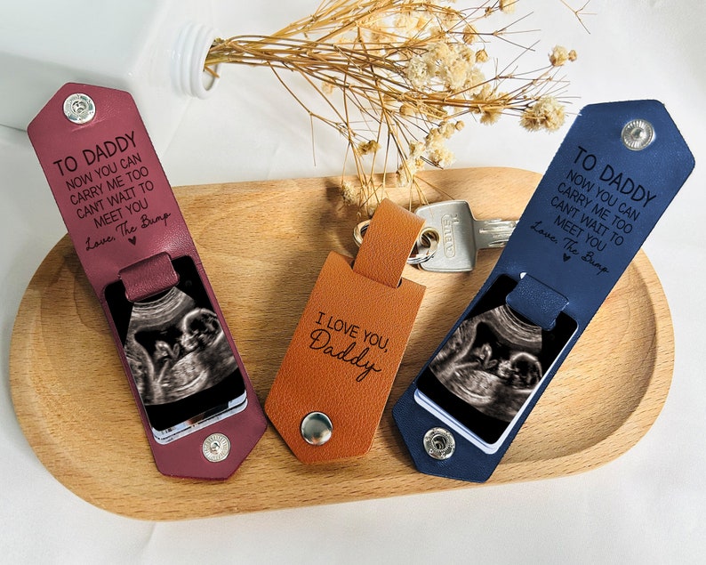 New Dad Father's Day Gift, Personalized Leather Photo Keychain, Ultrasound Baby Keychain, Can't Wait to Meet You From the Bump Gift New Dad