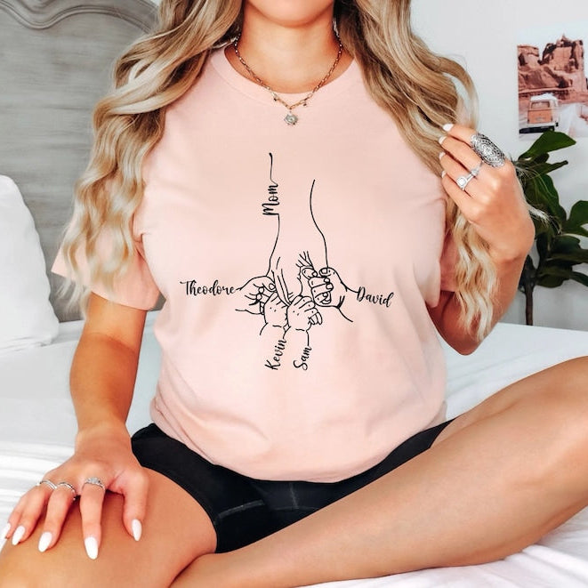 Custom Mom Shirt From Children, Personalized Mom & Kids Hands Shirt, Family With Kids Names, Mothers Day Gift From Kids, Mom Kids Hands Tee