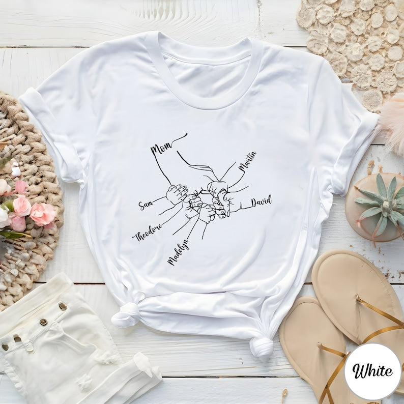 Custom Mom Shirt From Children, Personalized Mom & Kids Hands Shirt, Family With Kids Names, Mothers Day Gift From Kids, Mom Kids Hands Tee