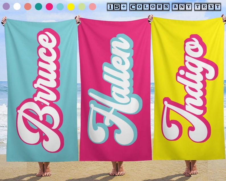 Custom Beach Towel birthday pool party Birthday gift for daughter Beach Towel With Name Birthday Vacation Gift for bachelor party shower
