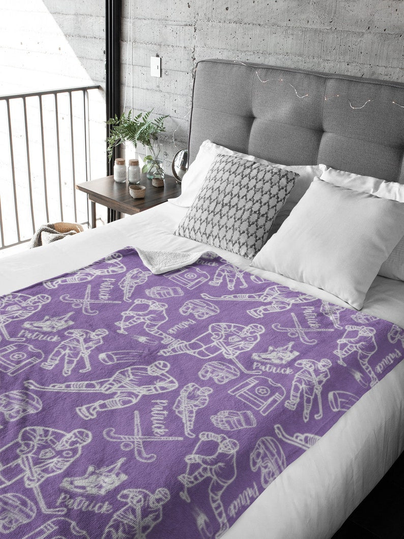 Personalized Hockey Blanket, Custom Hockey Player Throw, Customized Name Gift, Unique Kidsroom Decor, Blanket for Boys, Back to School Gift