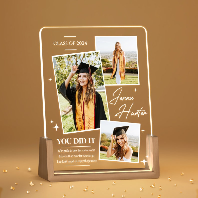 Personalized Night Light Graduates Plaque, Graduate Frame Picture Gifts, Gifts for Graduate, Seniors, Highschool, College Gift