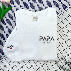 Custom Embroidered PAPA Est Sweatshirt Personalised PAPA sweatshirt with Kid Names on Sleeve Father's Day Gift Personalized Dad Gift