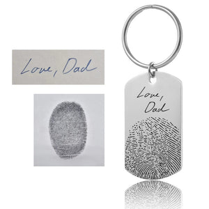 Actual Fingerprint Keychain With Engraved Handwriting, Custom Memorial Gift, Grief Gift, Loss Of Father, Loss Of Son, Personalized Keepsake