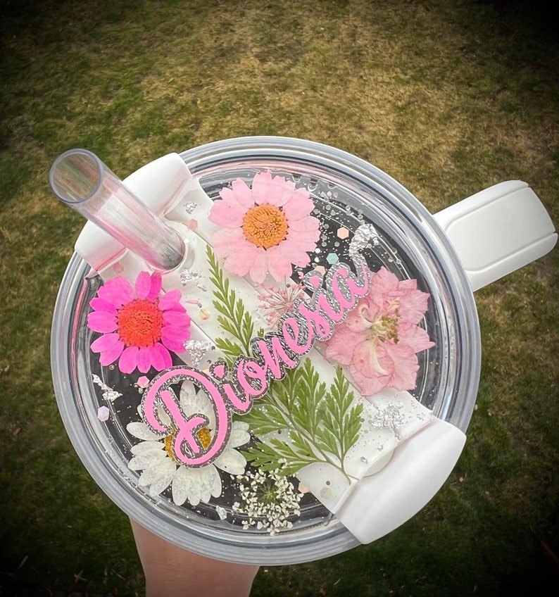 Dried flowers Stanley Name Plate, Personalized Stanley Plate, 30 oz 40oz Stanley topper, Personalized Stanley, 30oz 40oz quencher name plate
