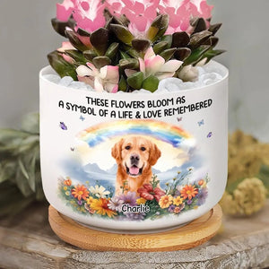 Custom Photo A Piece Of My Heart Is At The Rainbow Bridge Pot, Personalized Memorial Ceramic Pot,Sympathy Gift,Pet Owners Gift, Pet Memorial