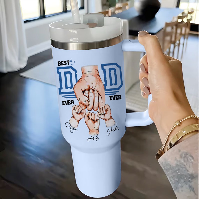 Personalized Dad Fist Bump Tumbler, Custom Kid Names Gift For Daddy, Best Dad Ever Tumbler, Dad Kids Matching Tumbler, Father's Day Gift