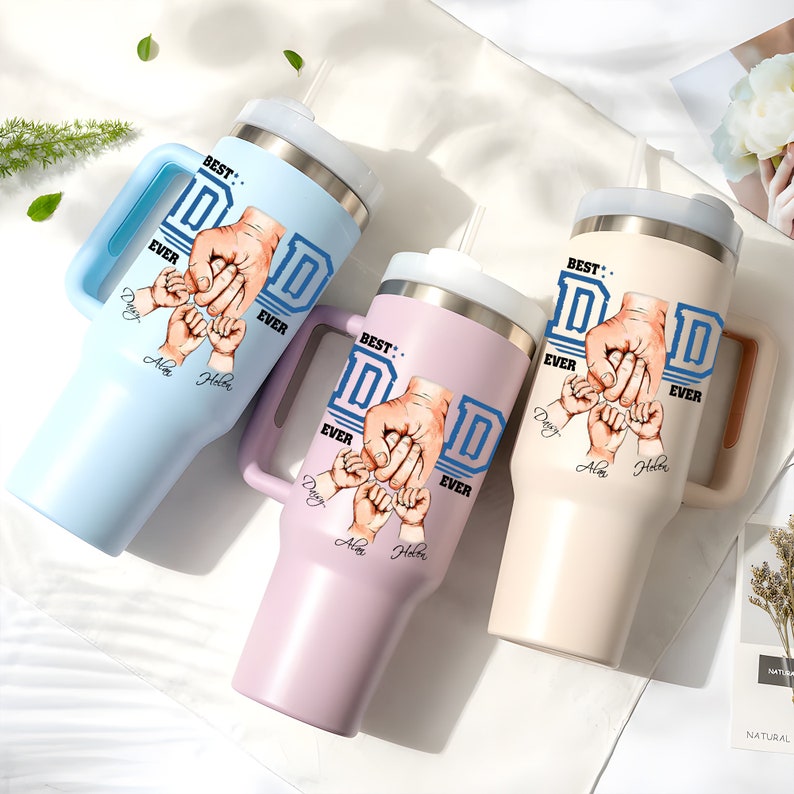 Personalized Dad Fist Bump Tumbler, Custom Kid Names Gift For Daddy, Best Dad Ever Tumbler, Dad Kids Matching Tumbler, Father's Day Gift