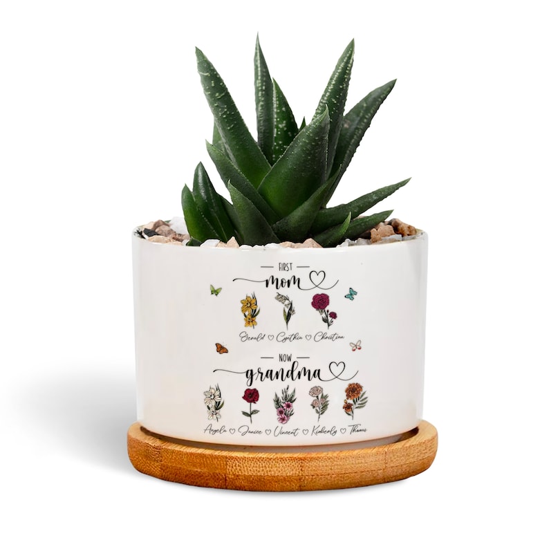 Personalized Mothers Day Planter Gift for Mom, Custom First Mom Now Grandma Plant Pot, Birth Flower Mothers Day Gift from Kids, Grandma Gift