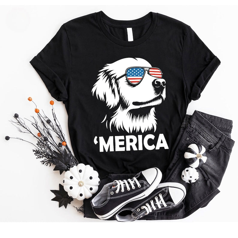 Merica Golden Retriever Shirt | 4th of July Dog Shirt | Golden Retriever Mom Gift | Patriotic Dog Tee | Golden Retriever Lover Shirt