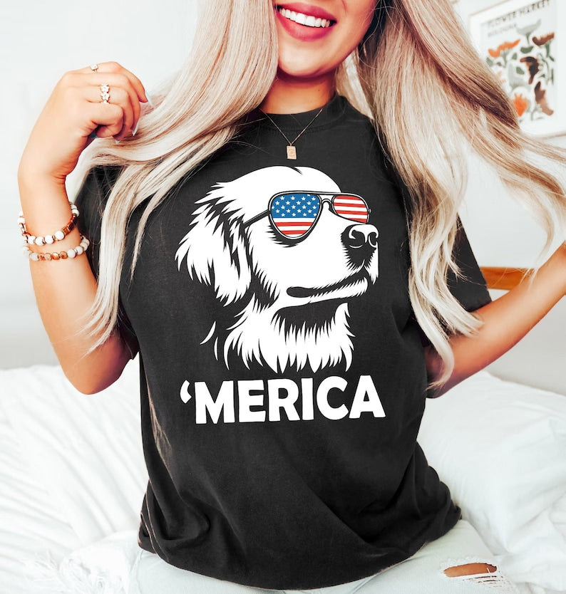 Merica Golden Retriever Shirt | 4th of July Dog Shirt | Golden Retriever Mom Gift | Patriotic Dog Tee | Golden Retriever Lover Shirt