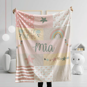 Custom Girl Blanket, Personalized Girl Name Throw, Customized Girl Gifts, Customized Girl Birthday Gifts, Pink Purple Rainbow Blanket