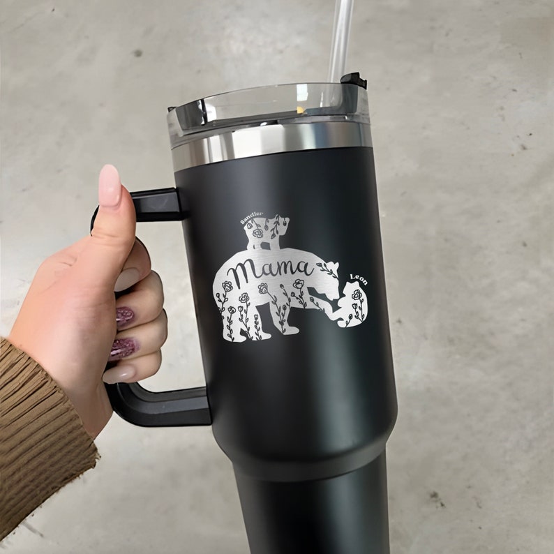 Personalized Mama Bear Laser Engraved 40oz Tumbler, Unique Mother's Gifts for Mom, Gifts for New Mom 2025
