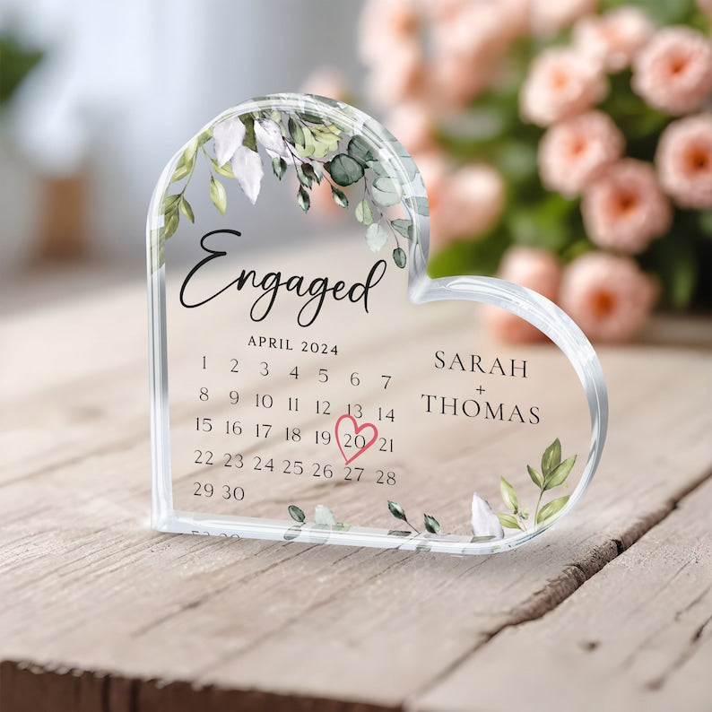 Personalized Engagement Gift, Engaged Calendar Acrylic Plaque, Engagement Gift for Couple, Engagement Keepsake Gift, Engaged Gift for Couple