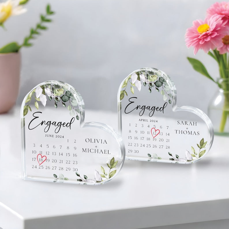 Personalized Engagement Gift, Engaged Calendar Acrylic Plaque, Engagement Gift for Couple, Engagement Keepsake Gift, Engaged Gift for Couple