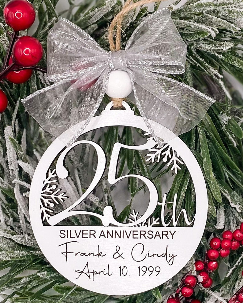 25th Anniversary Personalized Wooden Christmas Ornament, Wedding Anniversary Gift, Anniversary Party Gift, Custom 25th Anniversary