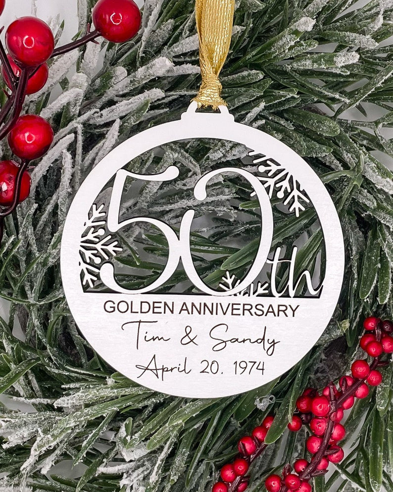 50th Anniversary Personalized Christmas Ornament, 50th Wedding Anniversary Gift, Anniversary Party Gift, Custom 50th Anniversary Gift