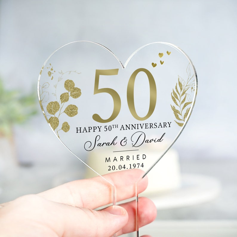 Personalised 50th Anniversary Cake Topper, Golden Anniversary Cake Topper, Wedding Cake Topper, 50th Anniversary Gifts, Cake Decorations