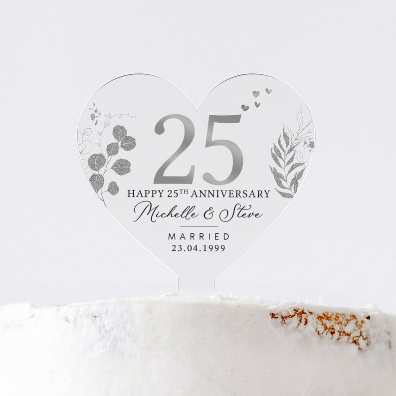 Personalised 25th Anniversary Cake Topper, Silver Anniversary Cake Topper, Wedding Cake Topper, 25th Anniversary Gifts, Cake Decorations