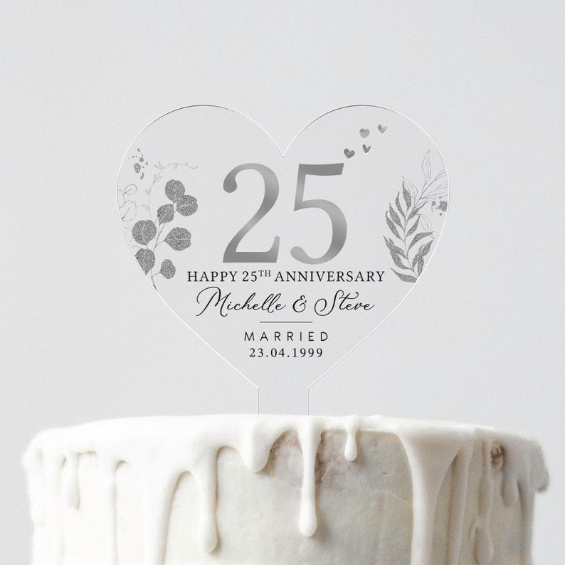 Personalised 25th Anniversary Cake Topper, Silver Anniversary Cake Topper, Wedding Cake Topper, 25th Anniversary Gifts, Cake Decorations