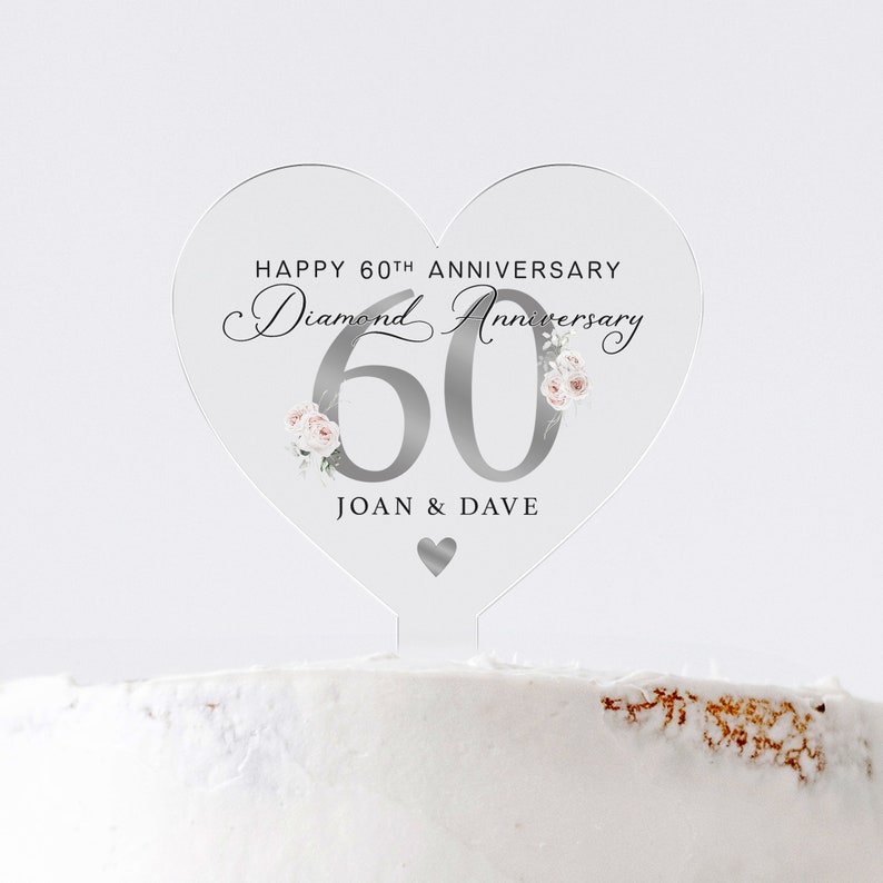 Personalised 60th Anniversary Cake Topper, Diamond Anniversary Cake Topper, Wedding Cake Topper, 60th Anniversary Gifts, Cake Decorations