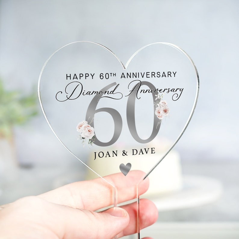 Personalised 60th Anniversary Cake Topper, Diamond Anniversary Cake Topper, Wedding Cake Topper, 60th Anniversary Gifts, Cake Decorations