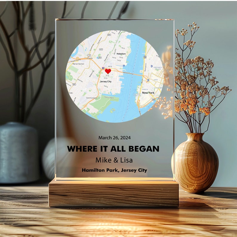 Where We First Met map, anniversary gift for him, Map Our First Date plaque, Wife anniversary, first date Girlfriend gift,where it all began