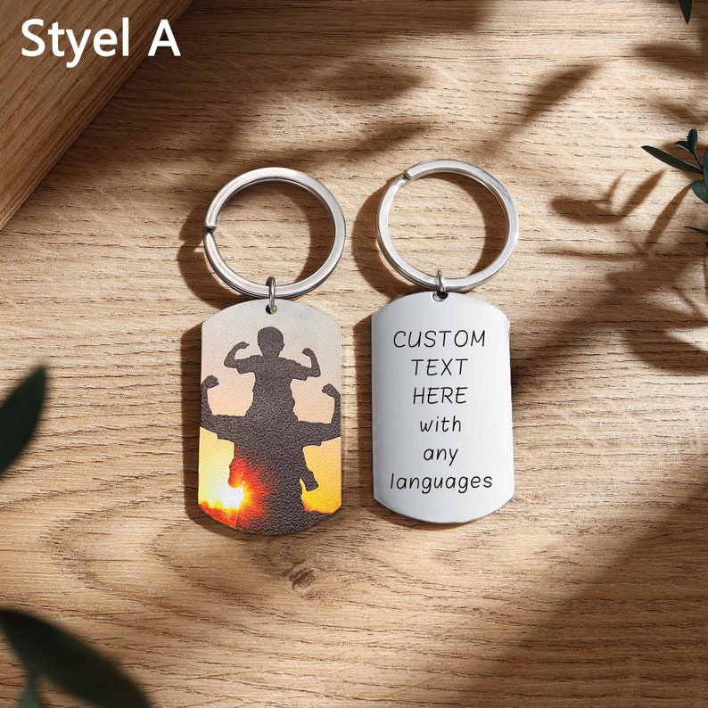 Personalized Kids Picture Keychain for Dad, Custom Name Mens Keychain Family Photo Keyring, Anniversary Gift Ideas, Father's Day Gift