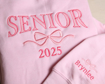 Embroidered Senior Sweatshirt, Coquette Bow, Customized Grad Gift, Crewneck Sweatshirt Graduation, Class of 2025, Personalized Senior Gift
