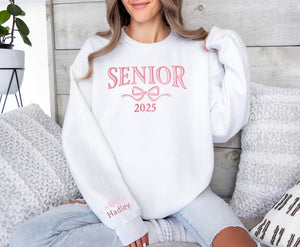 Embroidered Senior Sweatshirt, Coquette Bow, Customized Grad Gift, Crewneck Sweatshirt Graduation, Class of 2025, Personalized Senior Gift