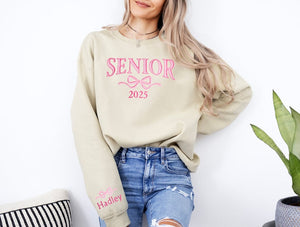 Embroidered Senior Sweatshirt, Coquette Bow, Customized Grad Gift, Crewneck Sweatshirt Graduation, Class of 2025, Personalized Senior Gift