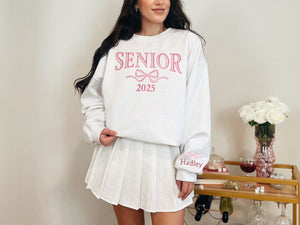 Embroidered Senior Sweatshirt, Coquette Bow, Customized Grad Gift, Crewneck Sweatshirt Graduation, Class of 2025, Personalized Senior Gift