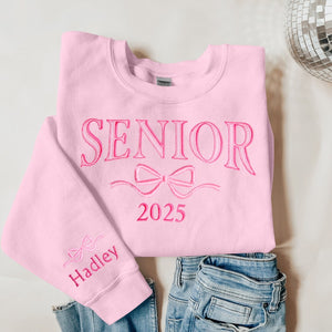 Embroidered Senior Sweatshirt, Coquette Bow, Customized Grad Gift, Crewneck Sweatshirt Graduation, Class of 2025, Personalized Senior Gift