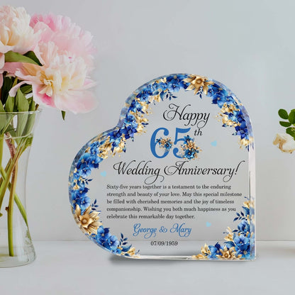 Personalized 65th Wedding Anniversary Gift Heart Acrylic Plaque, 65th Wedding Gifts For Parents, Wedding Anniversary Gift, Husband Gift