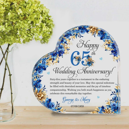 Personalized 65th Wedding Anniversary Gift Heart Acrylic Plaque, 65th Wedding Gifts For Parents, Wedding Anniversary Gift, Husband Gift