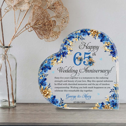 Personalized 65th Wedding Anniversary Gift Heart Acrylic Plaque, 65th Wedding Gifts For Parents, Wedding Anniversary Gift, Husband Gift