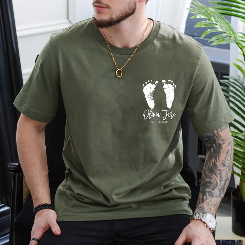 Custom Baby Footprint Shirt For Dad, 1s Fathers Day Shirt, Personalized Baby Footprint Tshirt, Dad Birthday Gifts For Him