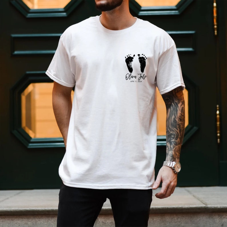 Custom Baby Footprint Shirt For Dad, 1s Fathers Day Shirt, Personalized Baby Footprint Tshirt, Dad Birthday Gifts For Him