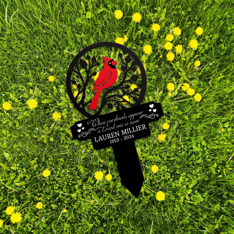 Personalized Memorial Stake Metal, Cardinal Garden Stakes, Cardinals Appear, Grave Marker, Remembrance Stake, Garden Decor, Mother's Day