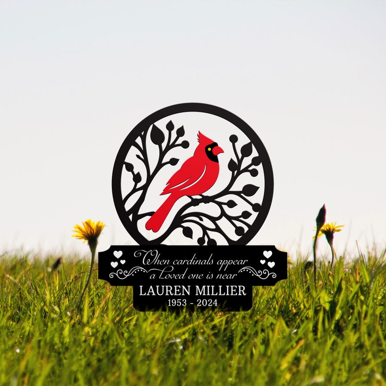 Personalized Memorial Stake Metal, Cardinal Garden Stakes, Cardinals Appear, Grave Marker, Remembrance Stake, Garden Decor, Mother's Day