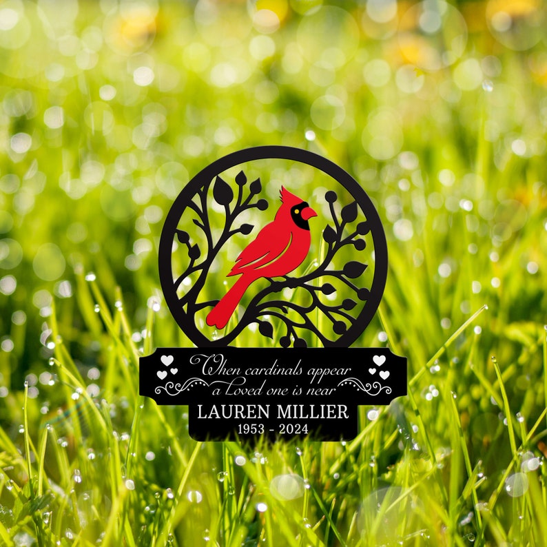 Personalized Memorial Stake Metal, Cardinal Garden Stakes, Cardinals Appear, Grave Marker, Remembrance Stake, Garden Decor, Mother's Day