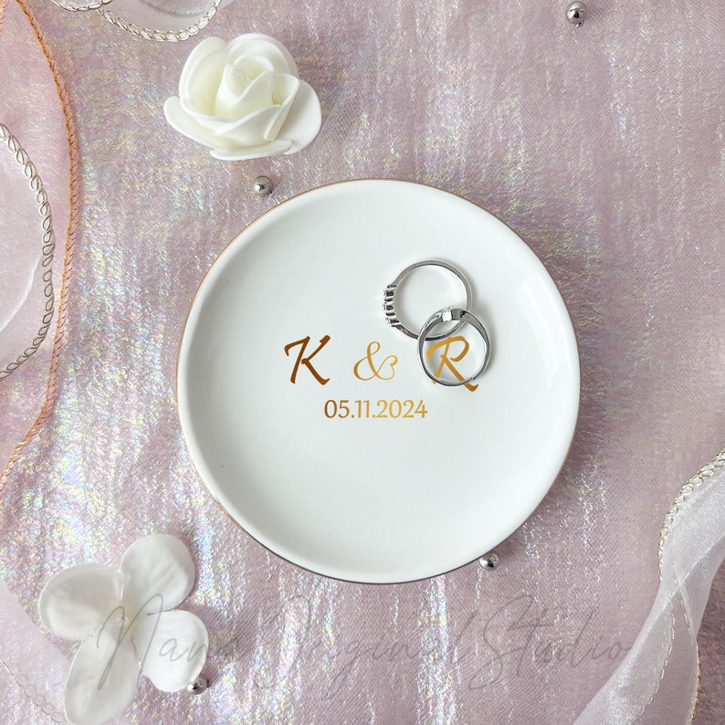 Custom Initial Name Wedding Ring Dish, Engaged Jewelry Plate For Her, Trinket Holder For Bride, Bridal Shower Gift, Anniversary Gift