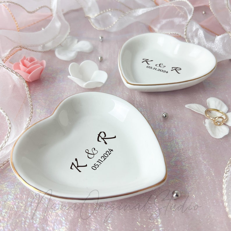 Custom Initial Name Wedding Ring Dish, Engaged Jewelry Plate For Her, Trinket Holder For Bride, Bridal Shower Gift, Anniversary Gift