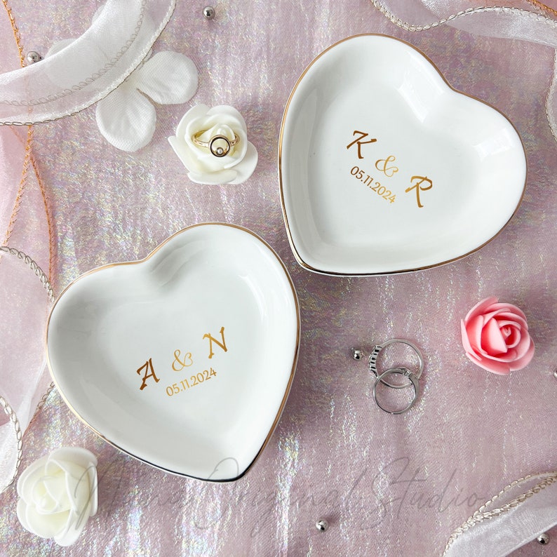 Custom Initial Name Wedding Ring Dish, Engaged Jewelry Plate For Her, Trinket Holder For Bride, Bridal Shower Gift, Anniversary Gift